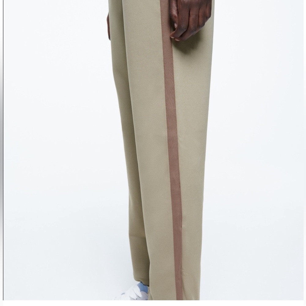 Zara Women’s Jogger Pants in Light Olive with Dark olive Side Racing Stripe - Picture 3 of 11